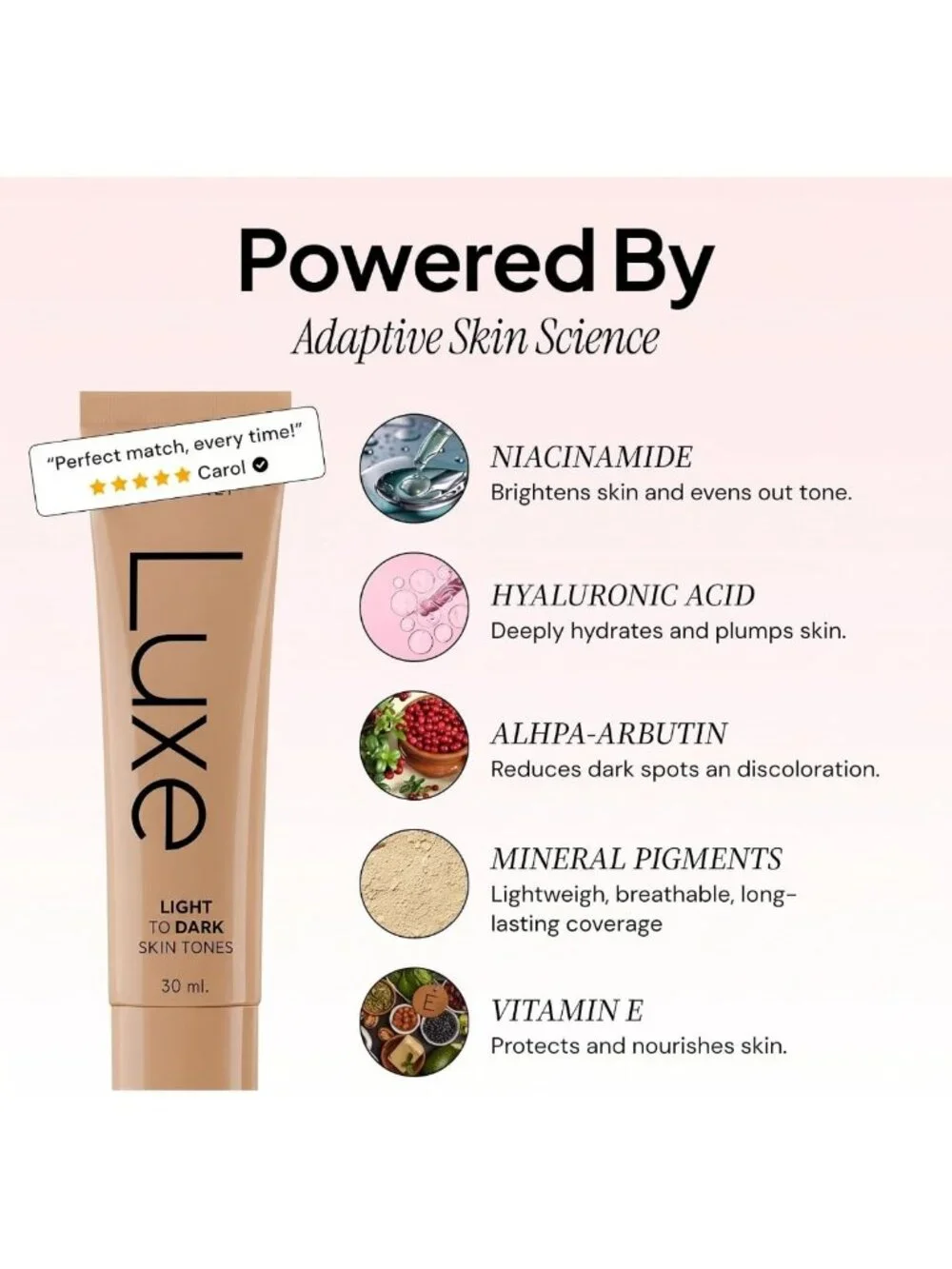Luxe Color Changing Foundation - Light Shade, Flawless Finish, Hydrating Formula